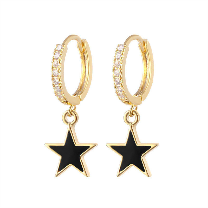 Colorful Enamel Star Hoop Earrings Real 925 Sterling Silver Earrings Rhodium Plated