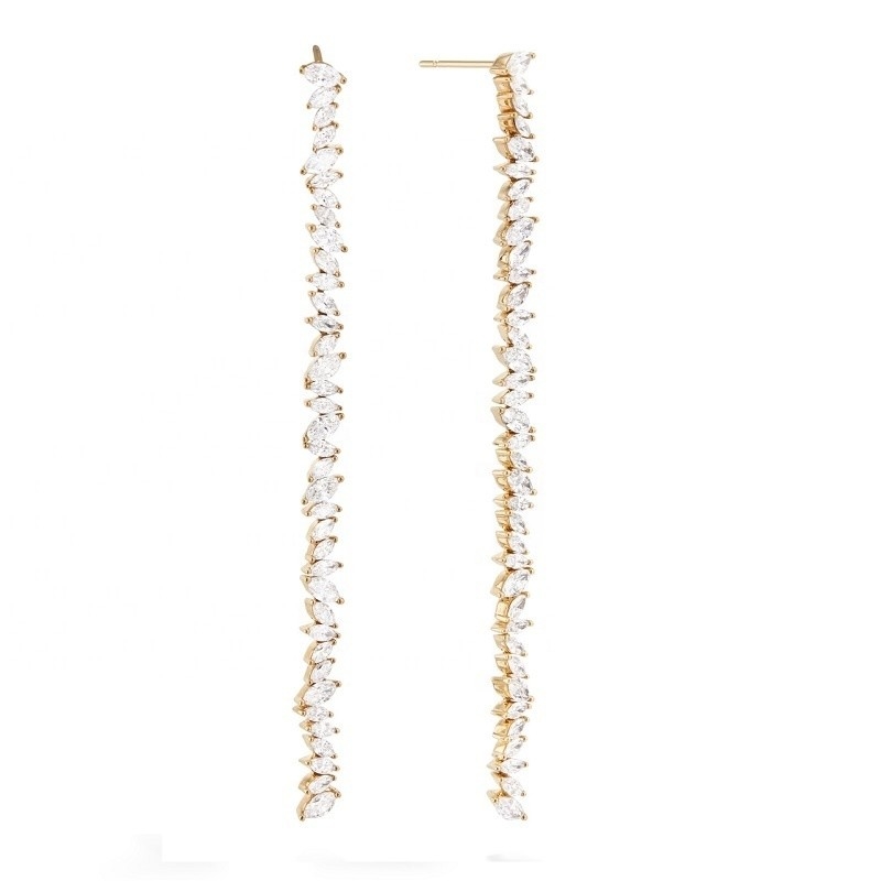 Jewelry Custom Other Earrings Type Long Silver Plating Earrings with Marquis CZ Stone