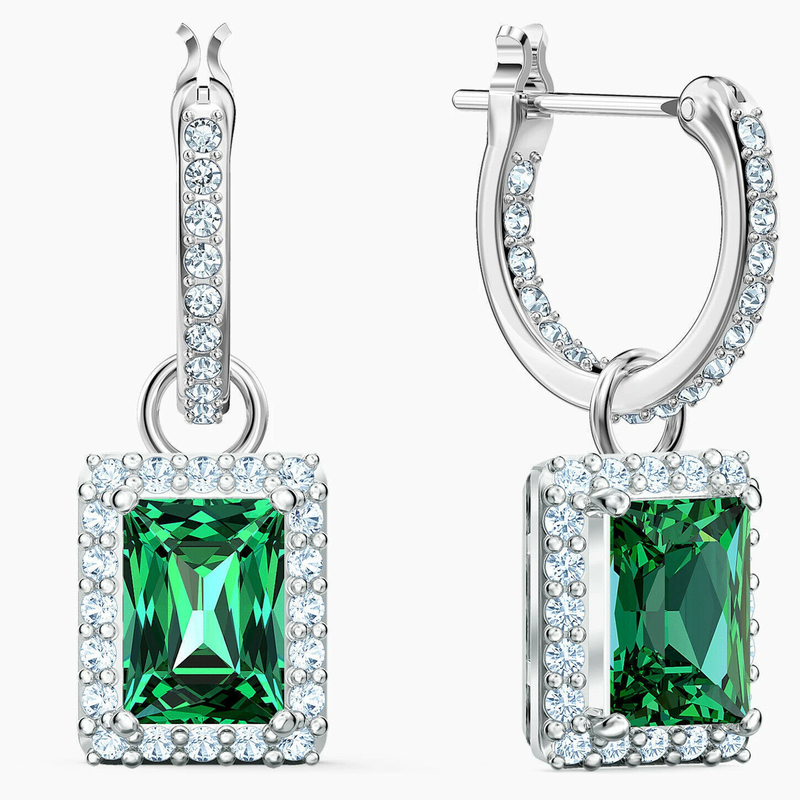 Green CZ Diamond 925 Sterling Silver Classic Luxury Hoop Earrings for Women's Fashion