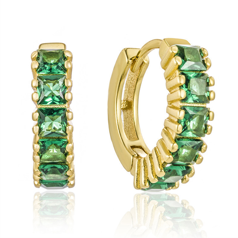 925 Sterling Silver Princess Green CZ Diamond Earrings for Women's Contemporary Look