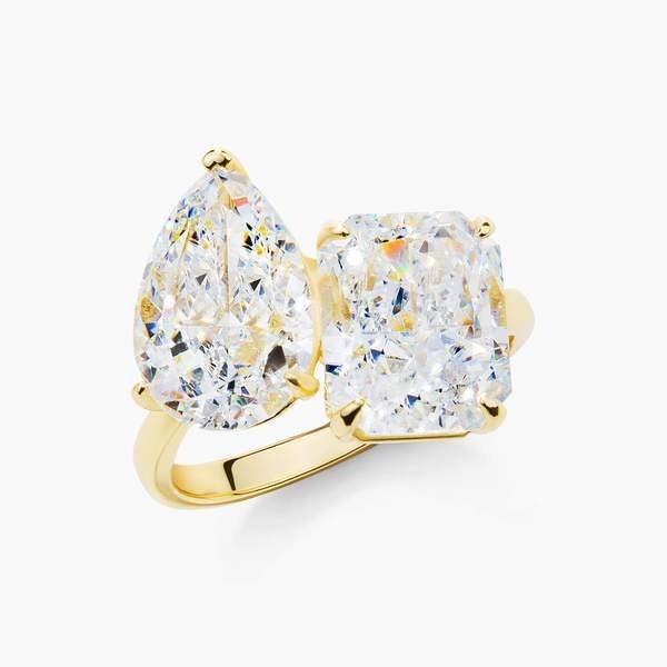 925 Sterling Silver Two Stone Engagement Ring With Prong Setting And White CZ Stones