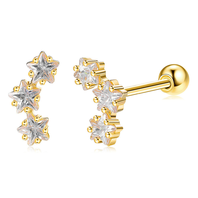 18K Gold Plated 925 Sterling Silver Star Cubic Zirconia Stud Earrings for Women Accessories