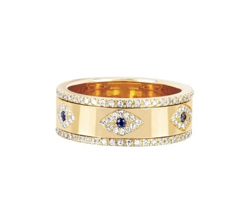 Blue Sapphire White CZ Eye Women Eternity Band Brass Eternity Ring For Women