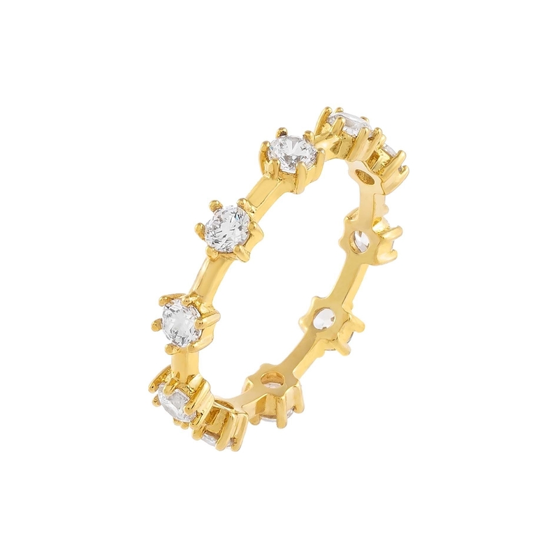 925 Sterling Silver Simply 18K Gold Vermeil Prong Setting Eternity Band Thin Women Rings