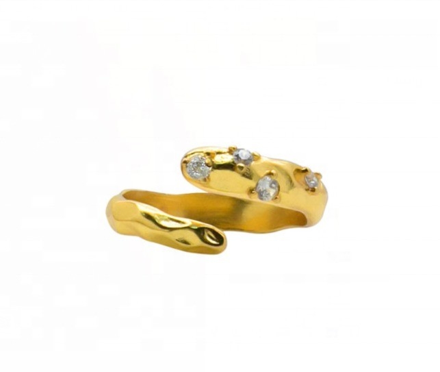 Size 4-10 CZ Stone Ring 18K Gold Open Snake 925 Sterling Silver Animal Rings