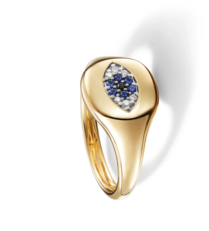 Brazilian Cable Collectibles Evil Eye Mini Pinky Ring 18K Gold White CZ 925 Silver