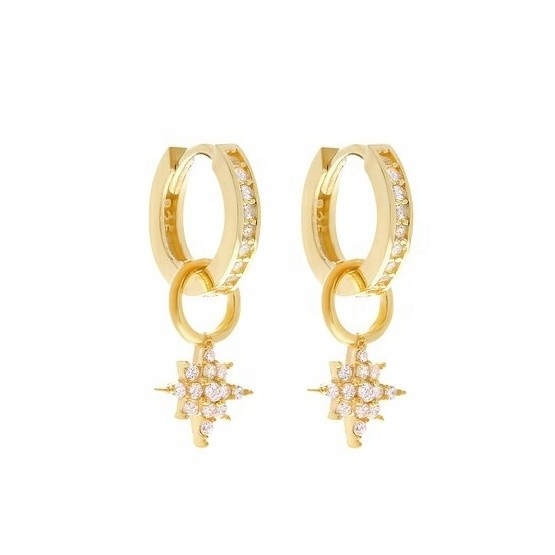 925 Sterling Silver Mini Starburst Pave CZ Huggie Earrings with Fast and Safe Shipping