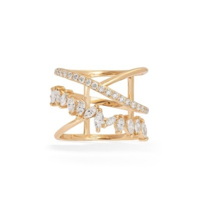 Party Statement Piece Sterling Silver Rhodium Plated Zig Zag Diamond Ring For Women