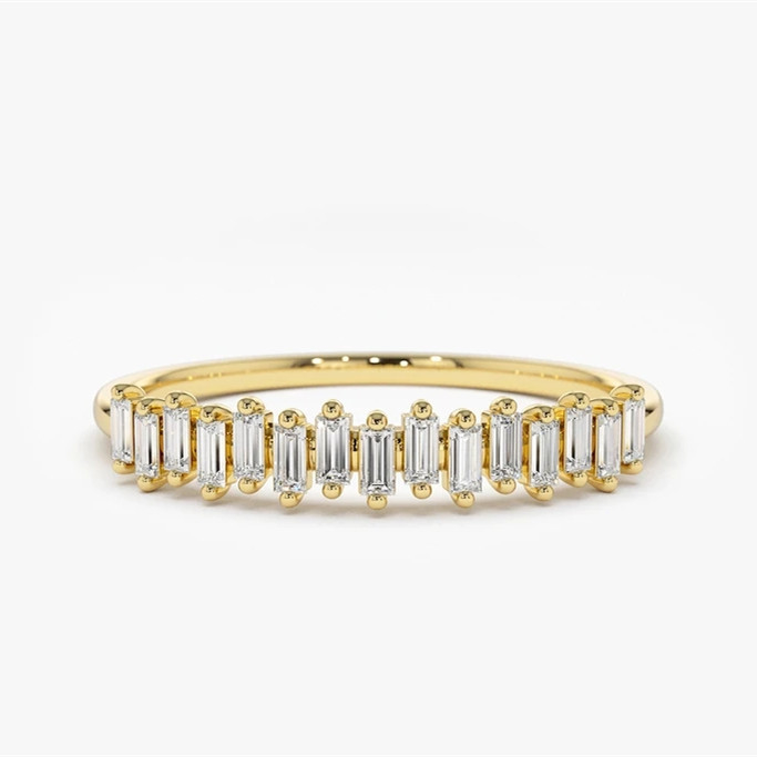 925 Sterling Silver CZ Diamond Baguette Women's Eternity Ring with Yellow Gold Plating