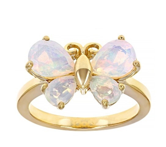 Fine Jewelry Multicolor Ethiopian Opal Butterfly Ring 18k Yellow Gold Over Sterling Silver