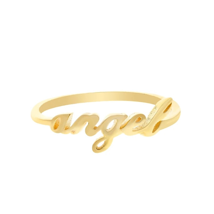 Solid Gold Angel Name Ring for Women Handmade Glitter 925 Sterling Silver Modern N/A