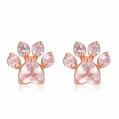 Adorable Look Children's Animal Footprints Stud Earrings In 925 Sterling Silver Brass
