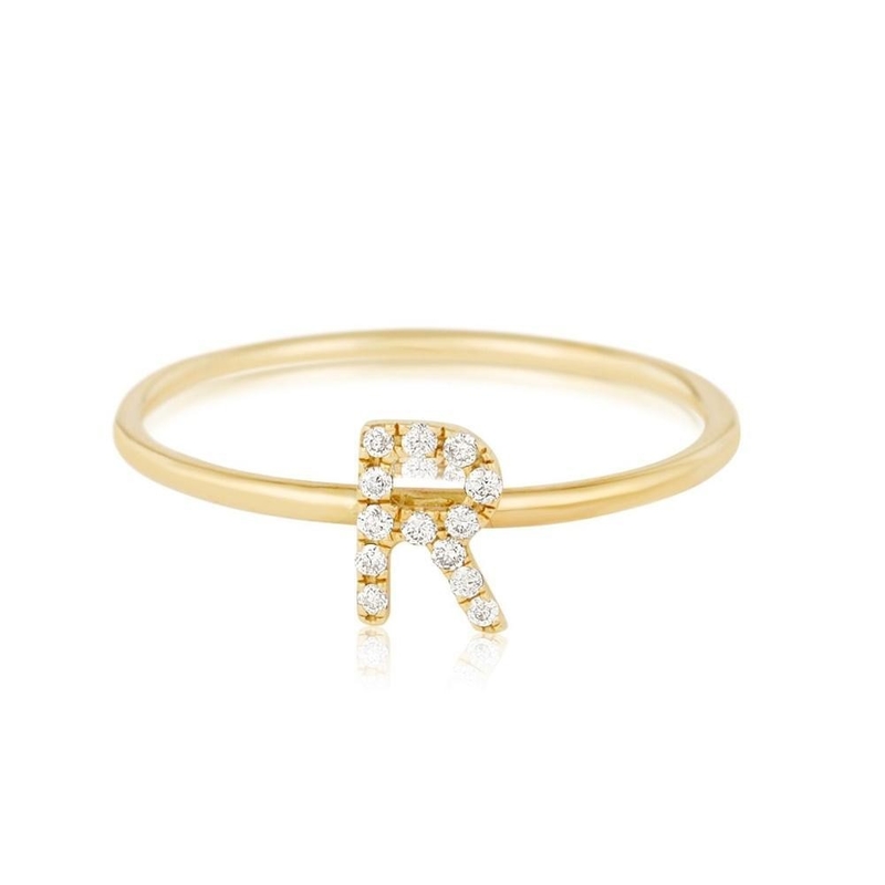 Silver Jewelry Personalized 18K Gold Plated Stacking Initial CZ Thin Rings for Women