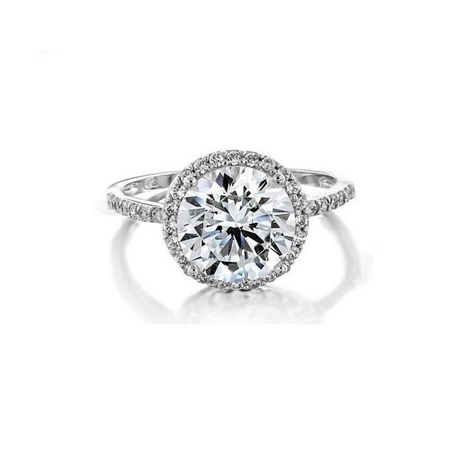 925 Sterling Silver 10mm White CZ Solitaire Engagement Ring with Main Stone Size 10mm