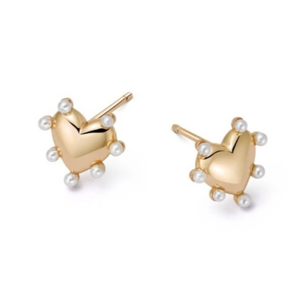 Heart Shape Pearls Stud Earrings Handmade In 925 Sterling Silver 14K Gold For Girls Fashion Fine Jewelry