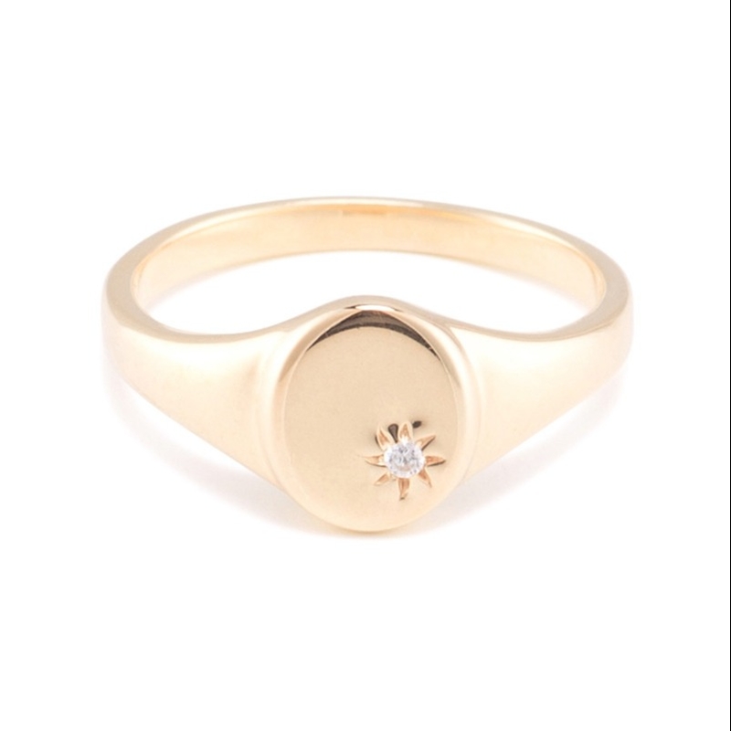 18K Gold Vermeil Sunflower Signet Ring with Minority Design in 925 Sterling Silver