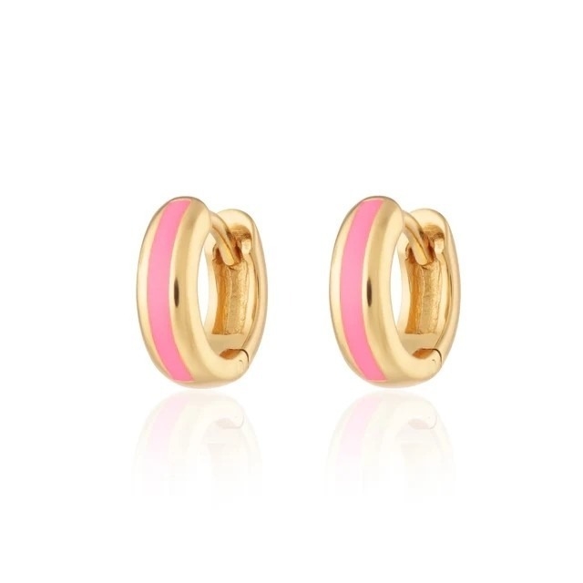 925 Customized Logo 18K Gold Plated Pink Enamel Huggie Earrings For Women'S Chic Look