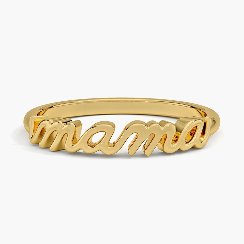 Classic 925 Sterling Silver14K Gold Highly Polished MAMA Women Rings In Minimalist Design