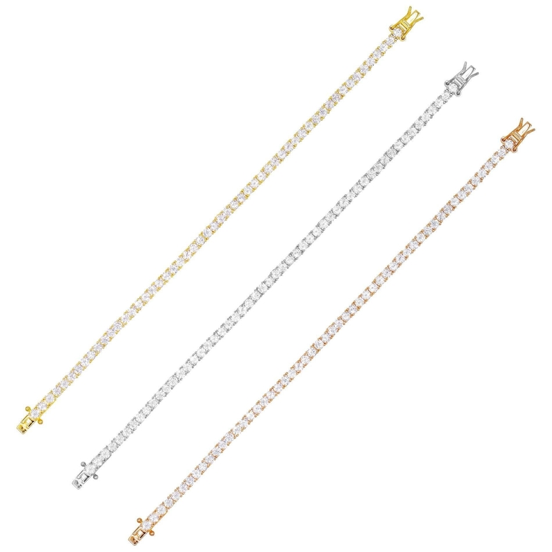 Hot Item 925 Sterling Silver Plating Gold 3mm Cubic Zirconia Tennis Bracelet For Women