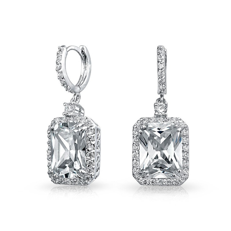 925 Sterling Silver Material Type Top Sales White Gold Plated Dangle Bridal Earrings
