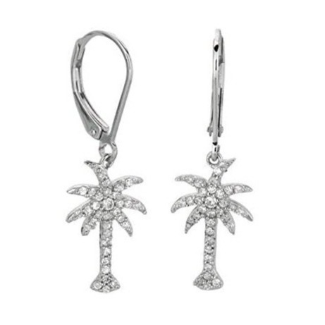 925 Sterling Silver Women'S Drop Earrings With Palm Tree Design And Zircon White CZ Diamond