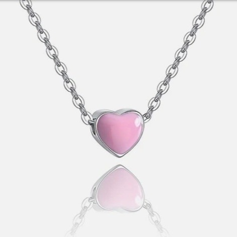 Rhodium Plated Small Pink Heart Valentine'S Day Women'S 925 Sterling Silver Pendants