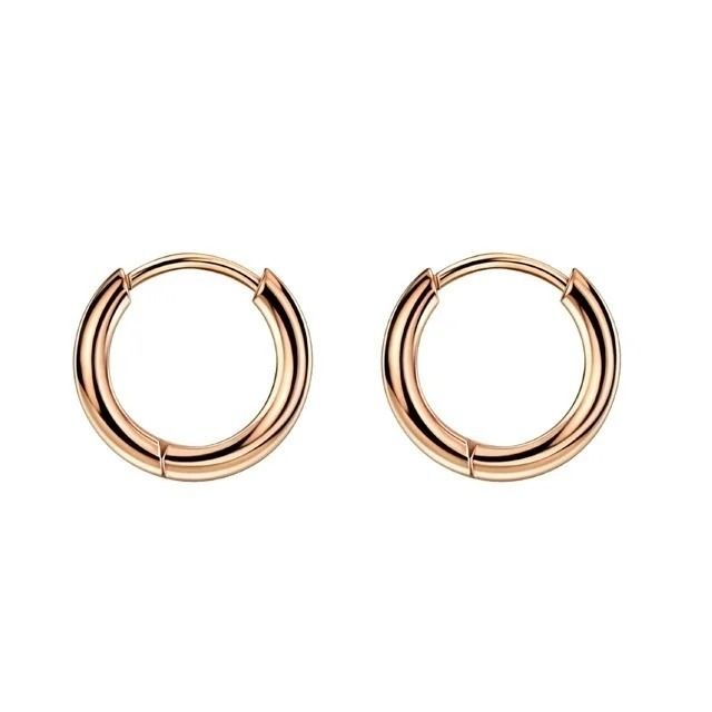 Simply Rose Gold 8mm Hinged Huggie Small Hoop Stainless Steel Earrings For Graduation