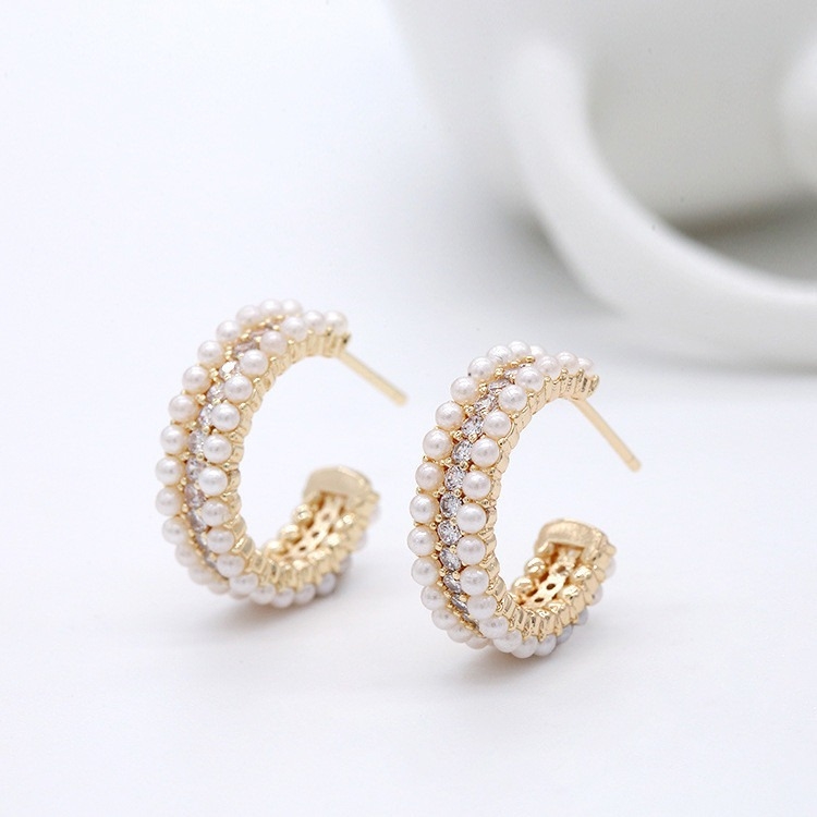 Women's Accessories 925 Sterling Silver Hoop Earrings with Mother's of Pearl Clear CZ