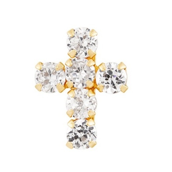 925 Sterling Silver White Cubic Zirconia Cross Button Stud Earrings with 18K Gold Plating