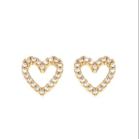 Brass/Copper/925 Sterling Silver Heart Stud Earrings with Full Pave CZ Heart Size 8mm