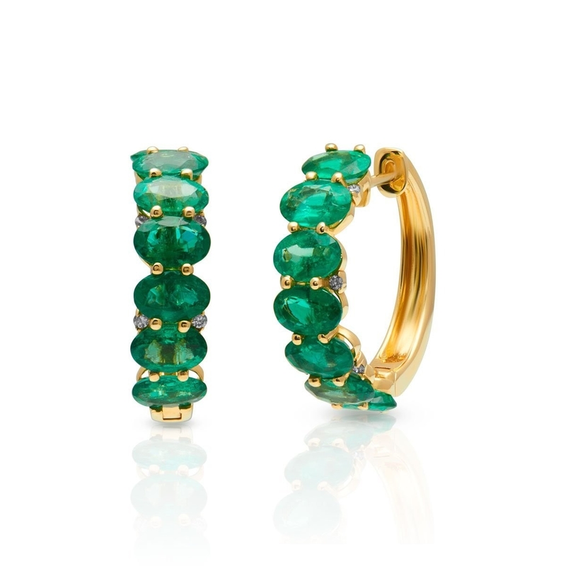 925 Sterling Silver Oval Green CZ Women's Hoop Earrings 18K Gold Half Eternity Band