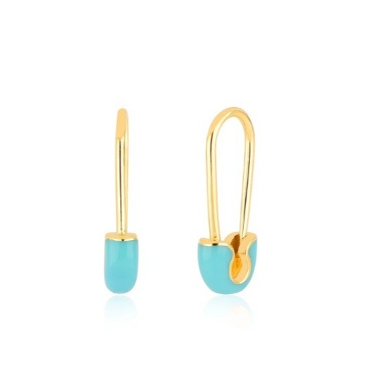 925 Sterling Silver Women's Fashion Pin Earrings adorned with Blue Enamel Drop Finish