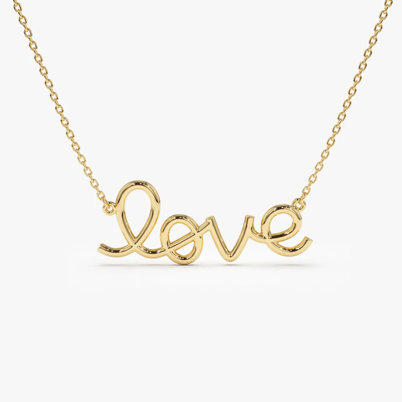 Solid 925 Sterling Silver 14K Gold Plated Love Pendant Necklace for Women Valentine Gift