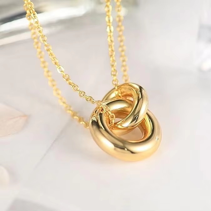Exquisite Round Necklace, 14k Gold Plated 925 Sterling Silver Interlocking Round Necklace for Women, Matte Necklace