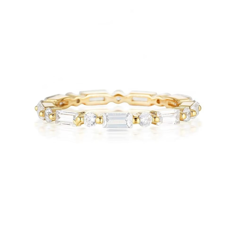 18K Gold Simple Modern Rectangular Cut White CZ 925 Sterling Silver Women's Eternal Ring Party Gift
