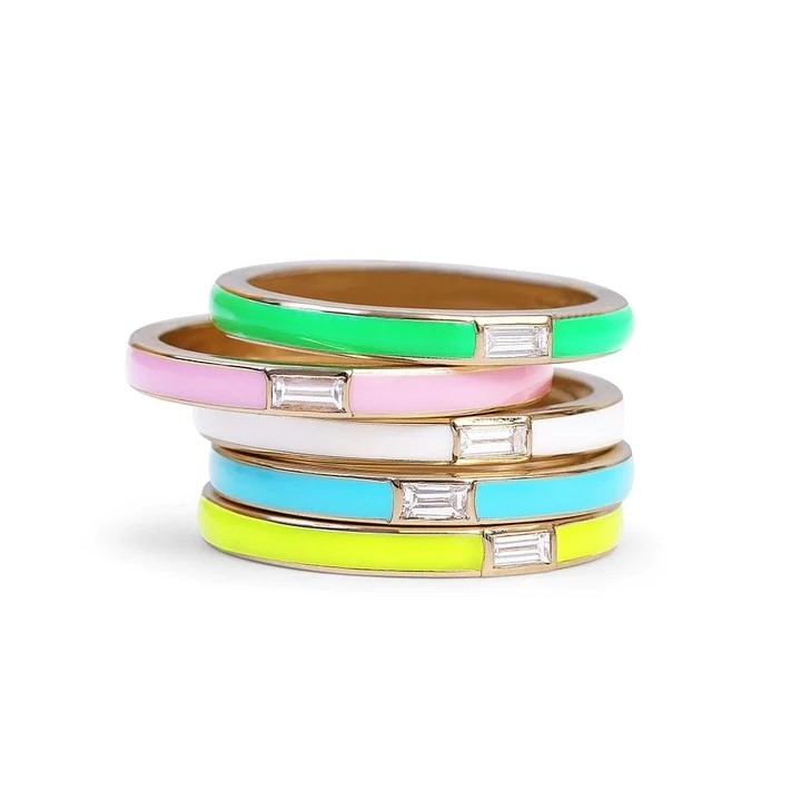 Elegant Enamel Ring with Rectangular Cubic Zirconia 925 Sterling Silver Jewelry Gift for Women