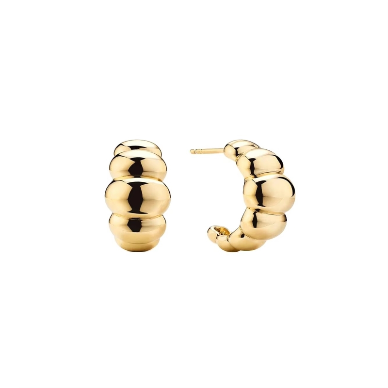 18K Gold Rhodium Plated Crescent Stud Earrings – Elegant Dome Hoop Earrings for Women, Perfect for Everyday & Party