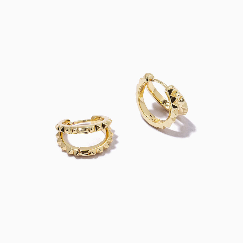 Unique 18K Gold Plated Pyramid 925 Sterling Silver Double Huggies Earrings Chunky Waterproof Jewelry