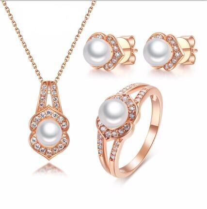 925 Sterling Silver White CZ Rose Gold Plated Pearl Jewelry Set for Women Wedding & Anniversary