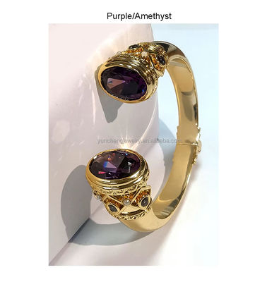 Plating Brass Bangle Bracelets Cuff Jewelry Garnet Stones Silver Jewelry Glitter CZ