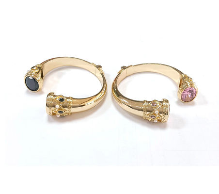 Plating Brass Bangle Bracelets Cuff Jewelry Garnet Stones Silver Jewelry Glitter CZ