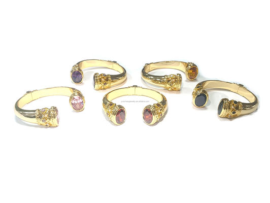 Plating Brass Bangle Bracelets Cuff Jewelry Garnet Stones Silver Jewelry Glitter CZ