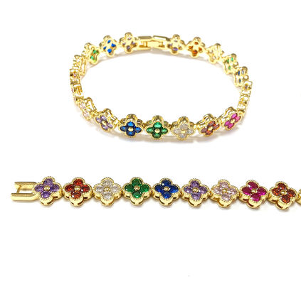 Rainbow Brass Gold Tennis Bracelet OEM ODM Cubic Zirconia Tennis Bracelet