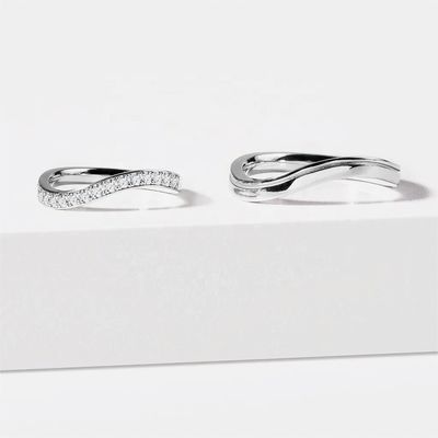 925 Sterling Silver White Gold Diamond CZ Wave Ring for Ladies Fine Jewelry OEM/ODM
