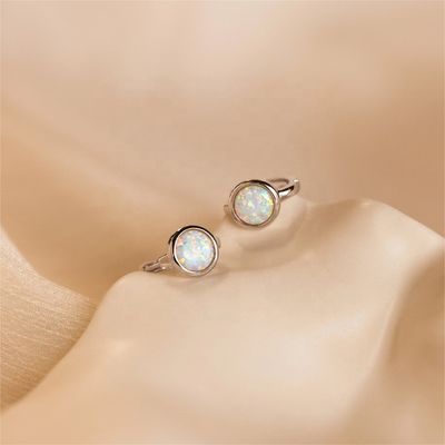 925 Sterling Silver 18K Gold Opal Signet Huggies Earrings For Women Fine Jewelry