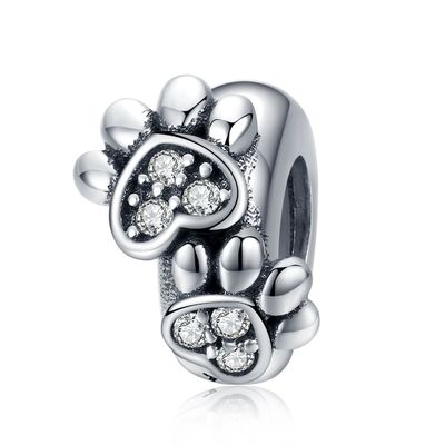 White Cubic Zircon Footprint Shape Beads Charm For Women 925 Sterling Silver Bracelet Charms