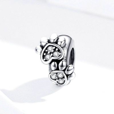 White Cubic Zircon Footprint Shape Beads Charm For Women 925 Sterling Silver Bracelet Charms