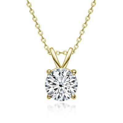 925 Sterling Silver Pendant for Girls 18K Yellow Gold Round Cut Solitaire Stone Gift