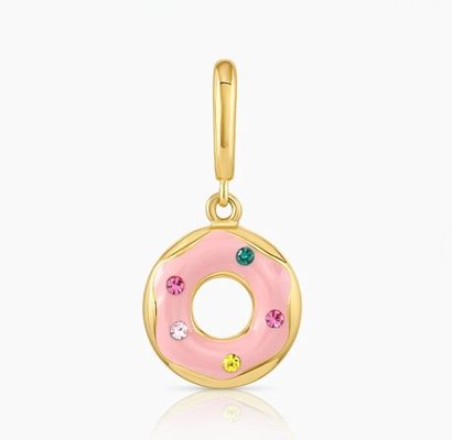 Gold Plated Design Rainbow Colorful Small Pink Donut Charm Pendant in 925 Sterling Silver