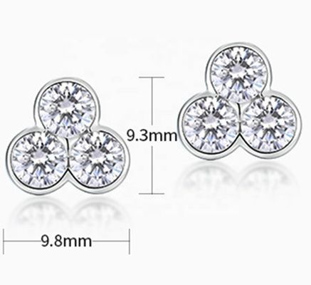 S925 Silver Three Stone Stud Earrings with Rhodium Plating For Women And Girls Fine Jewelry